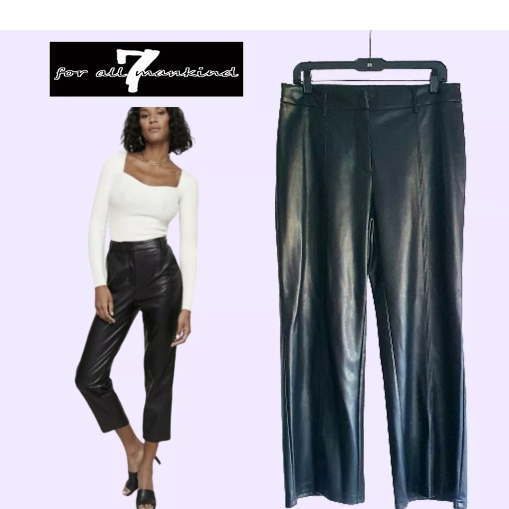 7 For All Mankind Fall Black Leather Cropped Rocker Punk Indie Grunge Pants-S/M - Picture 3 of 14